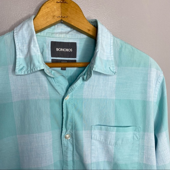 BONOBOS Teal Grid Pattern Plaid Button Down Shirt - Picture 2 of 4